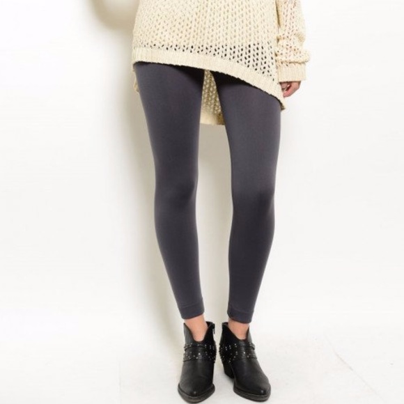 FLEECED LINED GRAY LEGGINGS - Picture 3 of 4